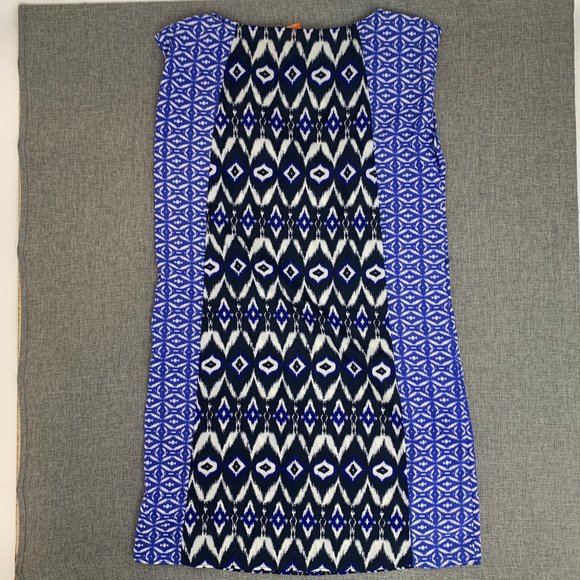 Joe Fresh Geometric Shift Dress Medium Blue Black & White Lightweight Belt Loops - Picture 12 of 14